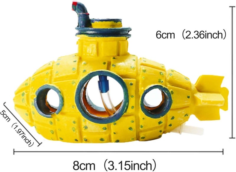 Moonorange Aquarium Air Bubbler Decoration, Realistic Submarine Ornament for Aquarium Fish Tank (Submarine-Yellow) - Image 2